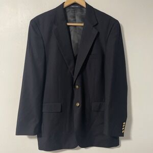 Allen Solly Navy Blue Two Button Blazer Gold Buttons 42R Sport Coat 100% Wool